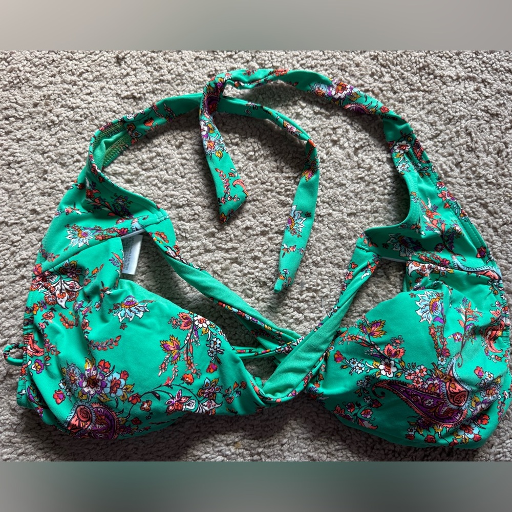 O'Neill Teal Floral Halter Bikini Top